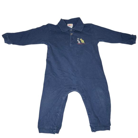 Vintage Carters Embroidered Long Sleeve Polo Romper John Lennon Embroidered Dog